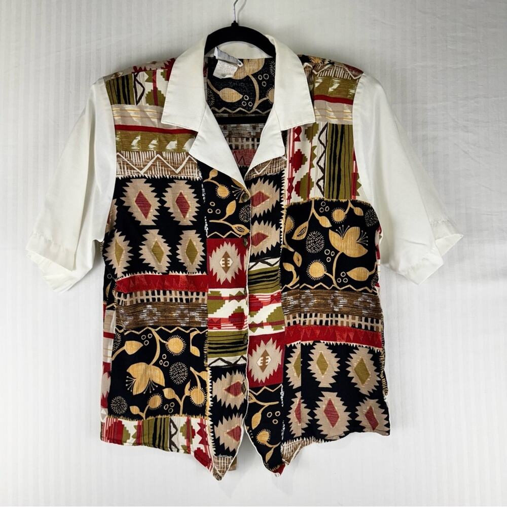 Caliche Collection Vintage Button-Up Collared Shirt Western Vest Blouse Large